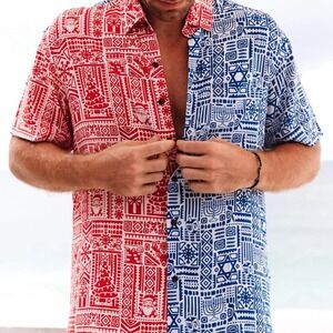 Kenny‎ Flowers Mens Chrismukkah Christmas Haunkkah Hawaiian Shirt Size L